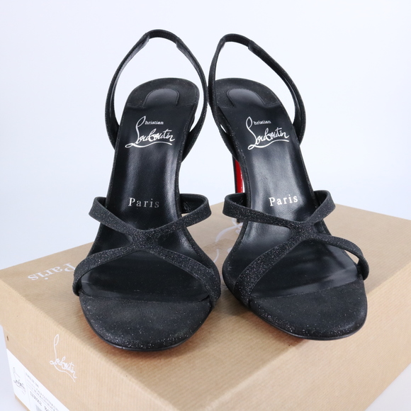 Christian Louboutin 38 Emilie 100mm Black Glitter Formal Slingback Heels E789 - Picture 12 of 13